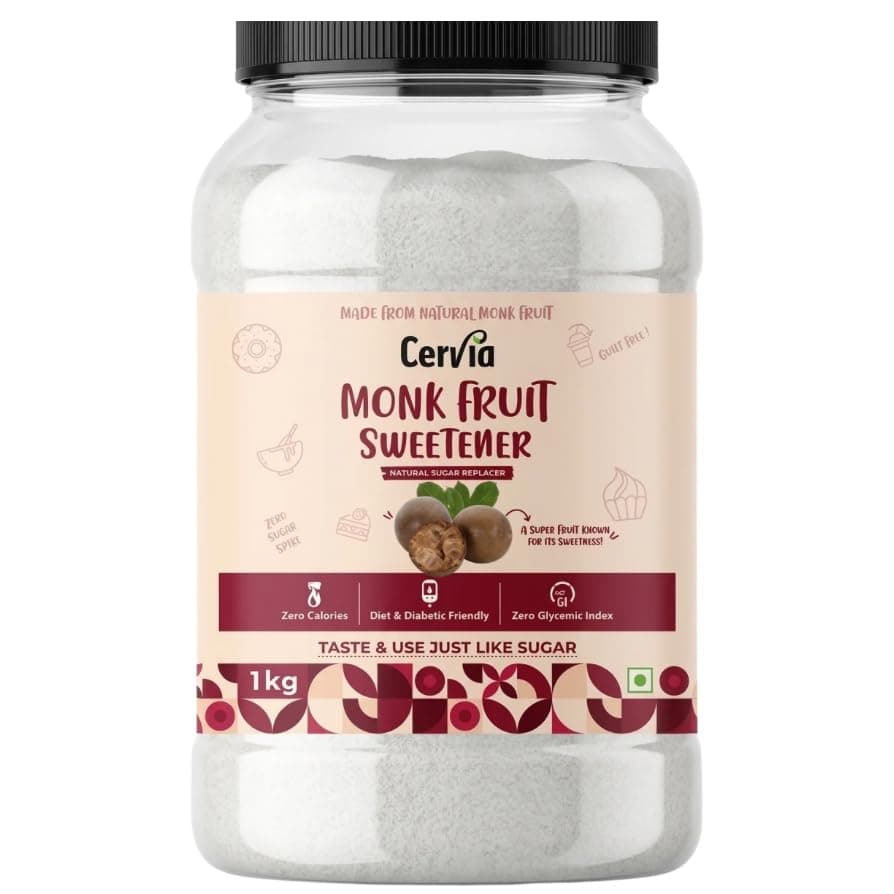Cervia Monk Fruit Natural Sweetener 1Kg | 100% Natural Sugar Replacement | Zero Calories | Zero Glycemic Index | No Blood Sugar Spike | Diabetic & Keto Friendly | No Bitter Aftertaste | For Tea, Coffee & Cooking