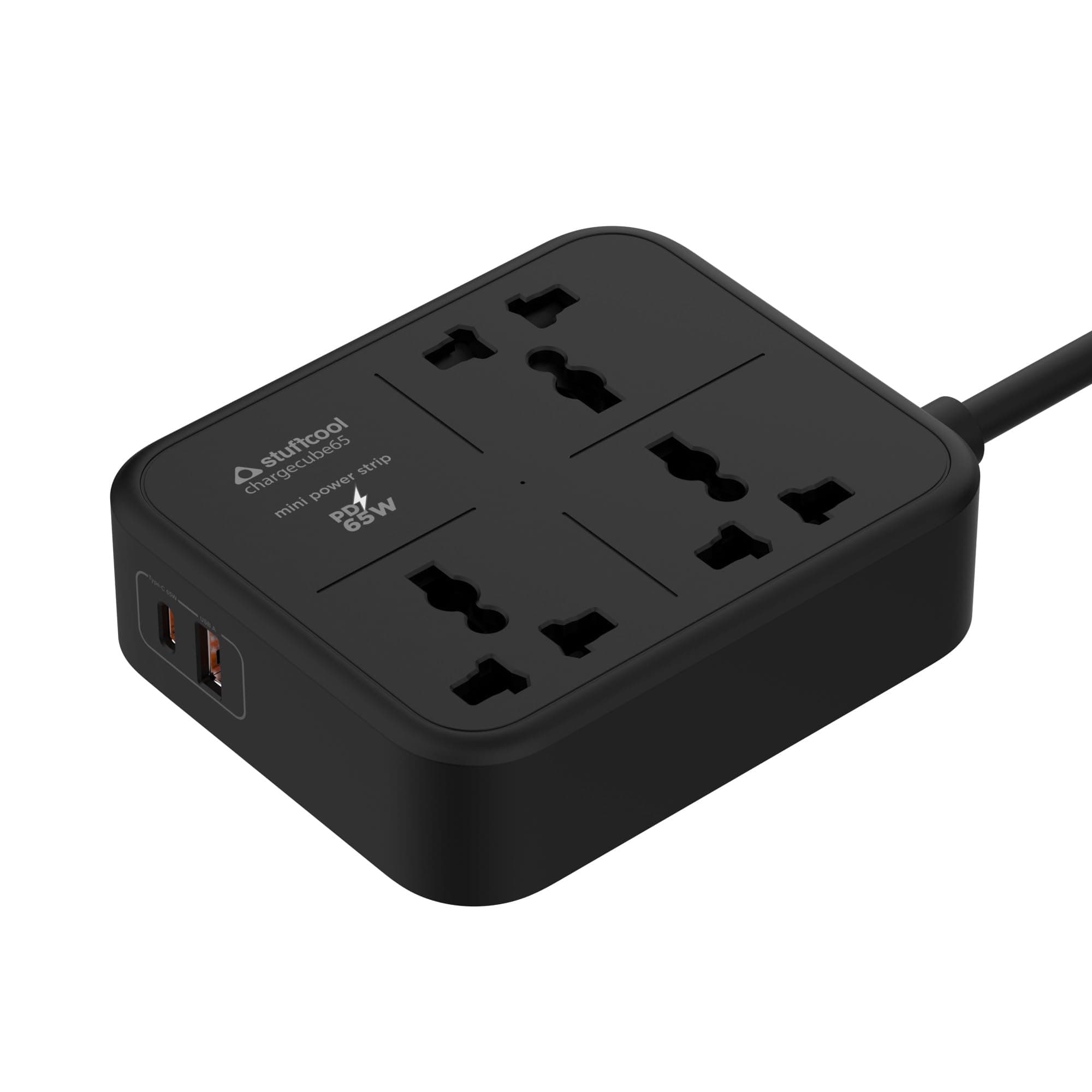 Stuffcool ChargeCube 65 Mini Extension Board with 65W GaN Fast Charging, 3 Universal AC Sockets & Dual USB Ports, Charges Laptops, iPhones, Pixels 50% in 30 mins, Supports Samsung SFC 2.0
