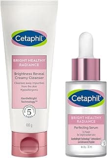 CetaphilBrightHealthyRadianceBrighteningGlowSerum30mlGentleBrightTechnology™withAntioxidantCandAdvancedPeptideRemovesDarkSpots&Dullness Brightness Reveal Creamy Cleanser 100 g