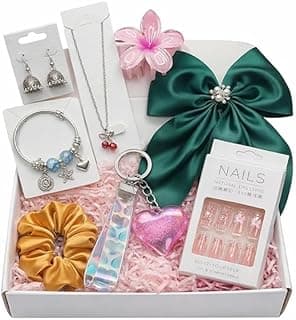 8-Piece Women’s Fashion Jewelry hamper & Hair Accessories Gift Set | Pendant Chain, Charm Bracelet, Oxidised Jhumki Earrings | Satin Hair Bow, Scrunchie & Big Flower Claw Clip | Random Colors & Designs, Raksha Bandhan - Rakhi Gift (ZEV_GIFT_HAMPER)