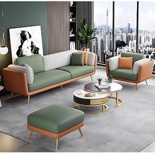 Modern Luxury Velvet Contemperory Sofa Couch with Cushion Stylish Design Sofa for Your Living Room, Bedroom, Hall, Office (3+1+1 (Leather Brown & Velvet Green))
