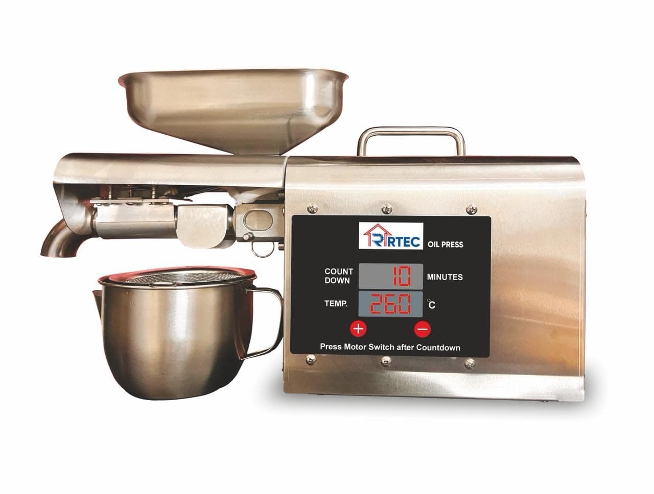 RTEC Oil Press Machine 1250W | Cold & Hot Press Oil Maker for Home | Full Stainless Steel Body, Copper Motor, Digital Temperature Control | Extracts Groundnut, Sesame & Coconut Oil | Heavy Duty