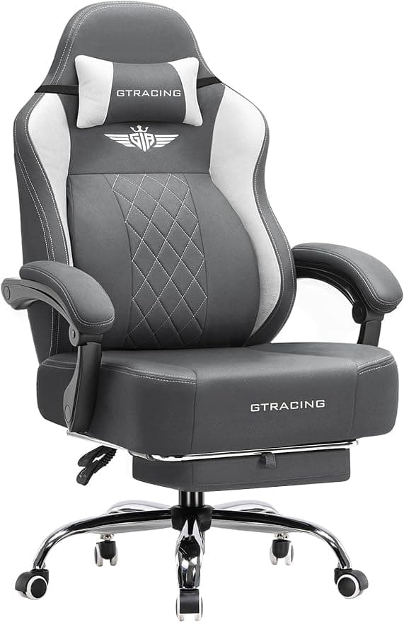 GTPLAYER Ergonomic Gaming Chair with Inbuilt Lumbar Cushion & Footrest, Premium Fabric, Office Chair for Work, Study Chair with Linked Armrests, Adjustable Headrest, 1 Year Warranty