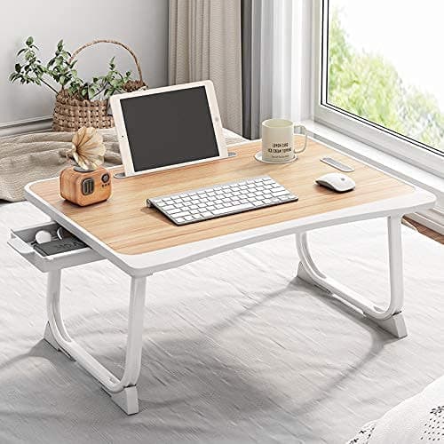 Tarkan Portable Folding Laptop Desk for Bed, Lapdesk with Handle, Drawer, Cup & Mobile/Tablet Holder for Study, Eating, Work Brown