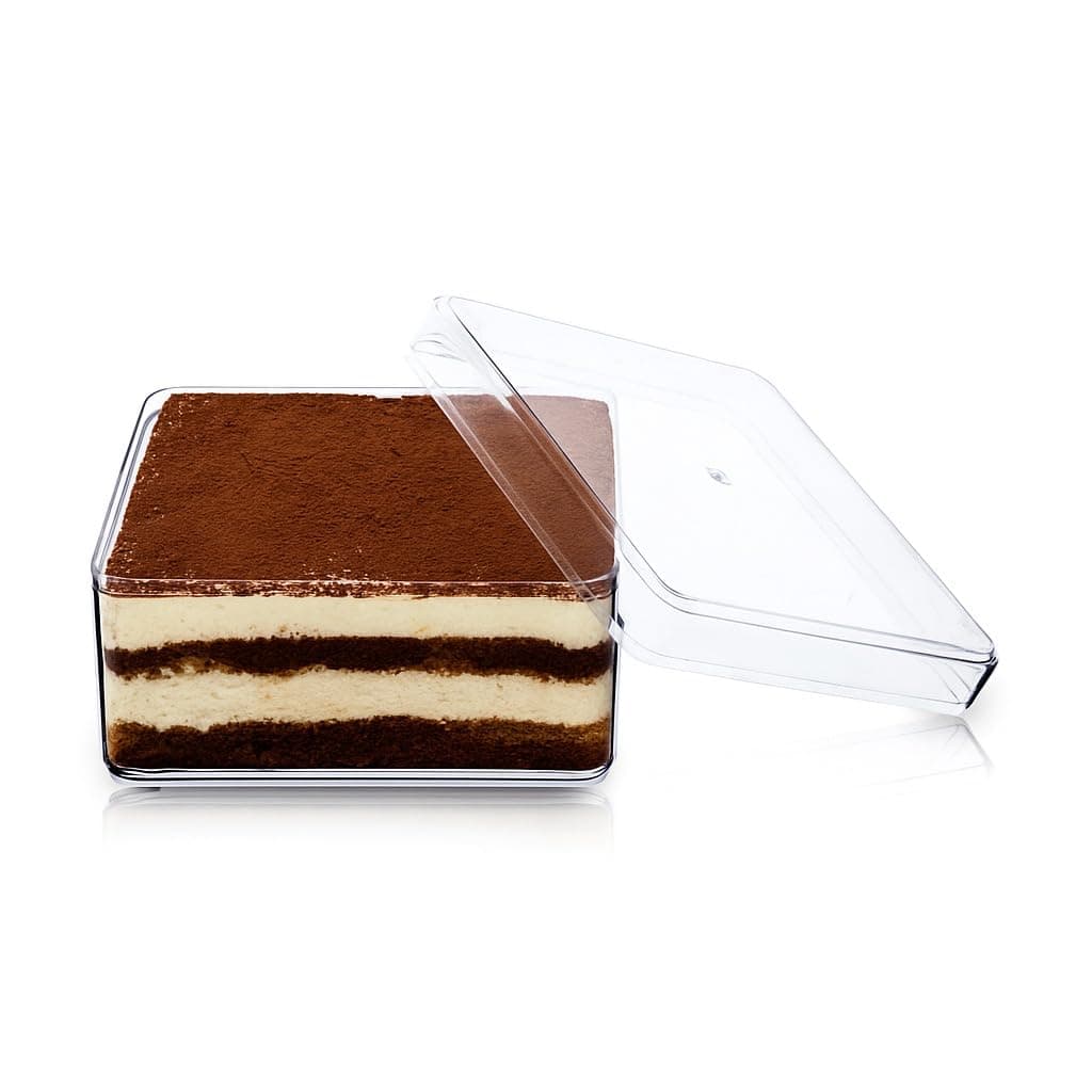 NAVIN PLAST N-51 Transparent Small Square Dessert Containers | Pastry Packaging Boxes | 200 ml/Pack of 12