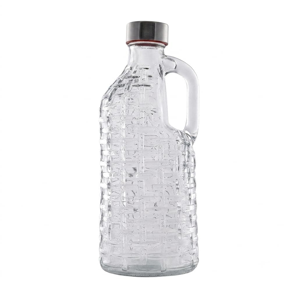 TAGROCK Crystal Clear Glass Handle Bottle with Lid, 1 Litre (Pack of 1) | Basket-Weave Texture, BPA Free, Fridge Safe, Dishwasher Safe, Leak Proof
