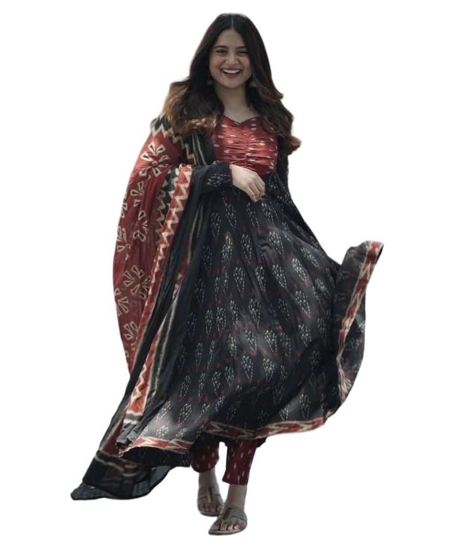 GoSriKi Women's Rayon Viscose Anarkali Kurta Set with Pant and Dupatta | Stylish Long Kurti Dress for Festive, Party, and Ethnic Wear