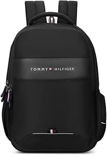 Tommy Hilfiger Joshua Polyester Unisex 15 Inch Laptop Backpack - Black | 21 Ltr Capacity| Padded & Adjustable Strap | Water Resistant | 3 Compartment | Water Bottle Holder | USB Cable holder Pocket