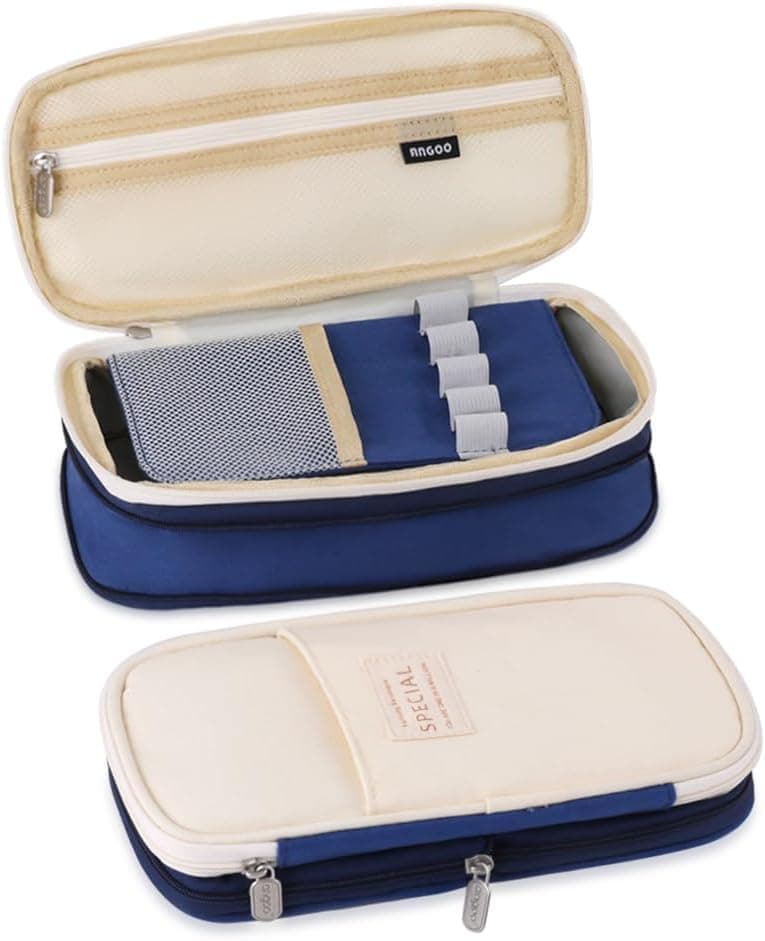 LABUK Capacity Pencil Case Pouch, Cute Big Capacity Zipper Cases Pen Portable Office Stationery Makeup Bag, Desk Organizer for College Adults Women Men (Cotton Blue)