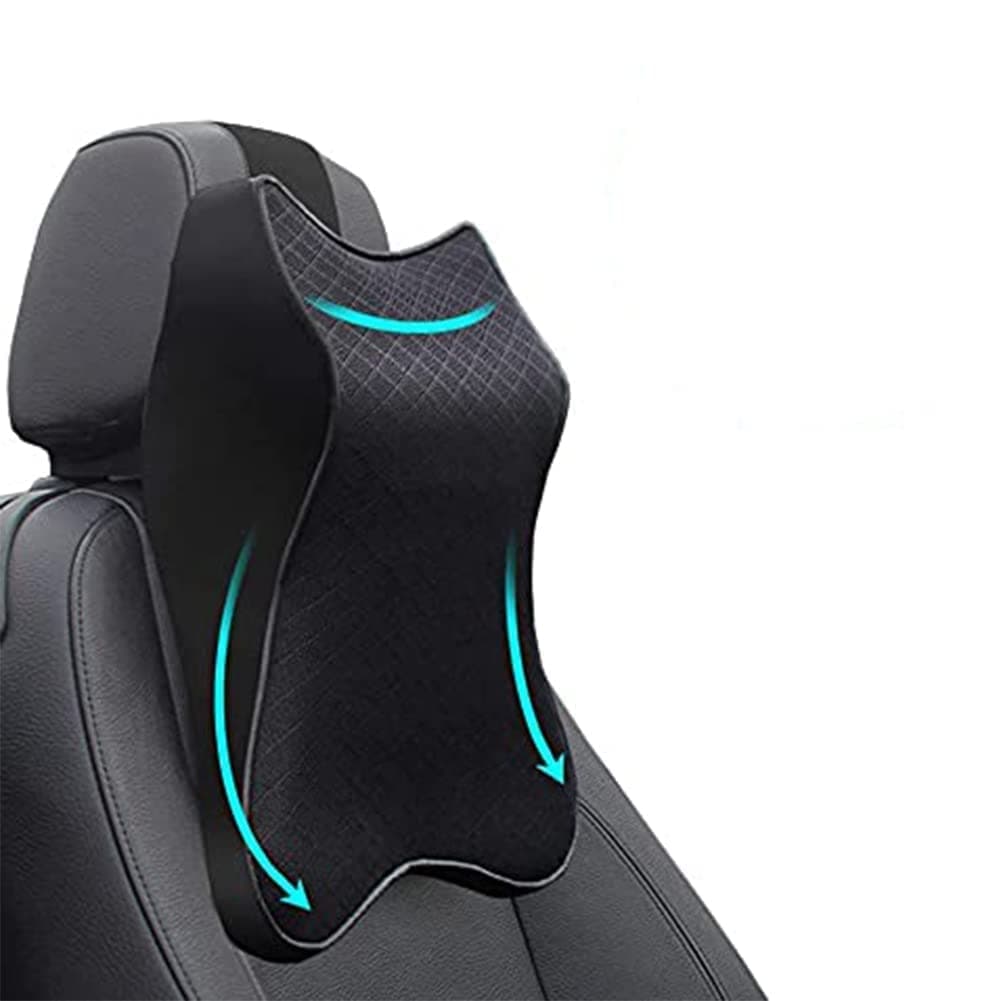 CARTSCOLONY Car Neck Pillow Headrest Memory Foam Cushion for Long Drives — Adjustable Strap, Breathable Removable Cover, Ergonomic Neck Pain Relief for Front & Back Seat (Pack of 1) (Black)
