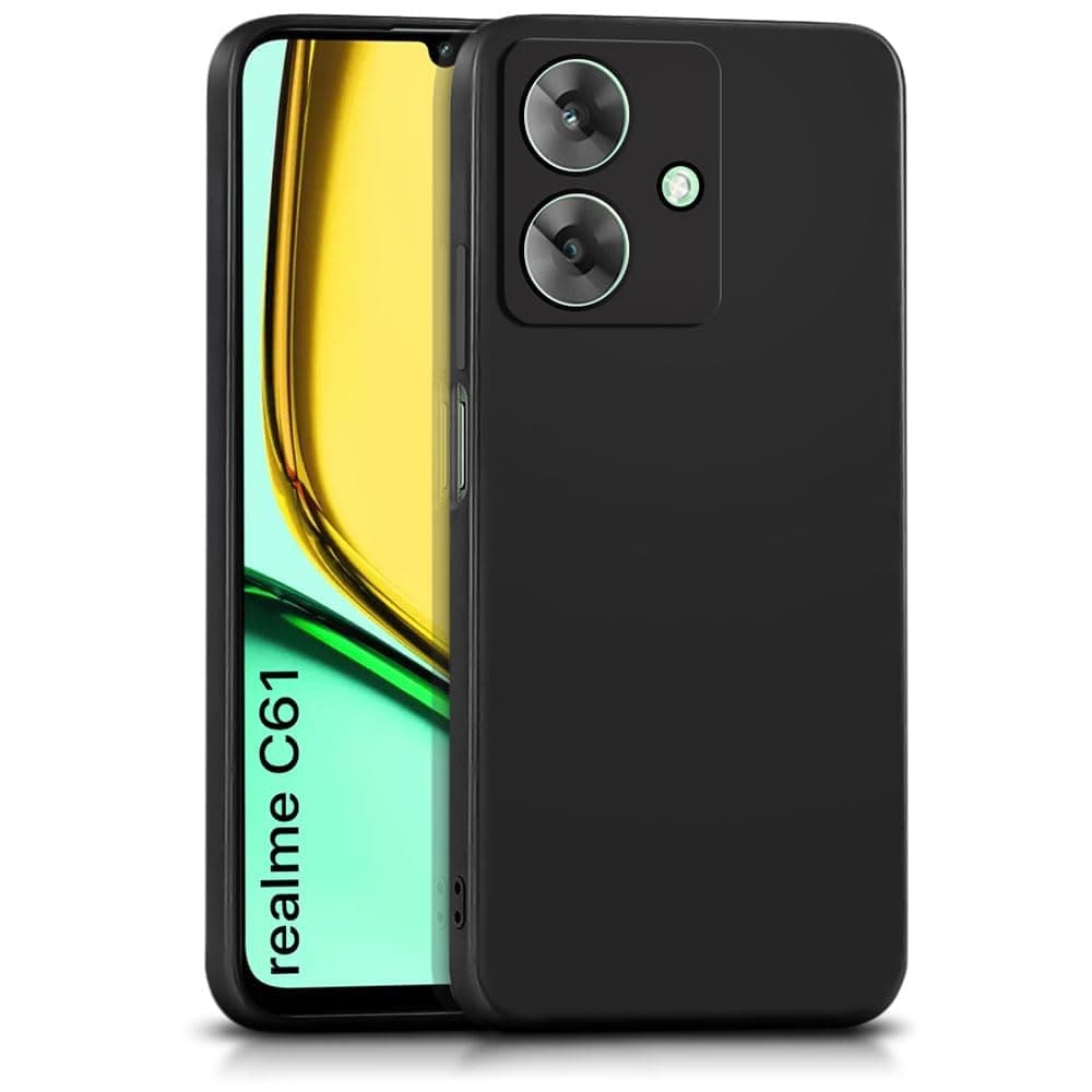 Amazon Brand - Solimo Designed for Realme C61 / Narzo N61 Cover Soft Liquid Silicone Slim Protective Shockproof with Anti-Scratch Microfiber Lining Phone Back Cover Case (Black)