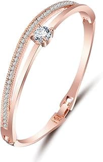 Shining Diva Fashion Stylish 18k Rose Gold Plated Crystal Bangle Bracelet for Women-(9814b)