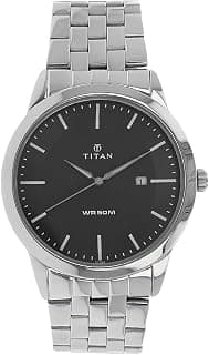 Titan Quartz Analog with Date Anthracite Dial Silver Stainless Steel Strap Watch for Men - NT1584SM04