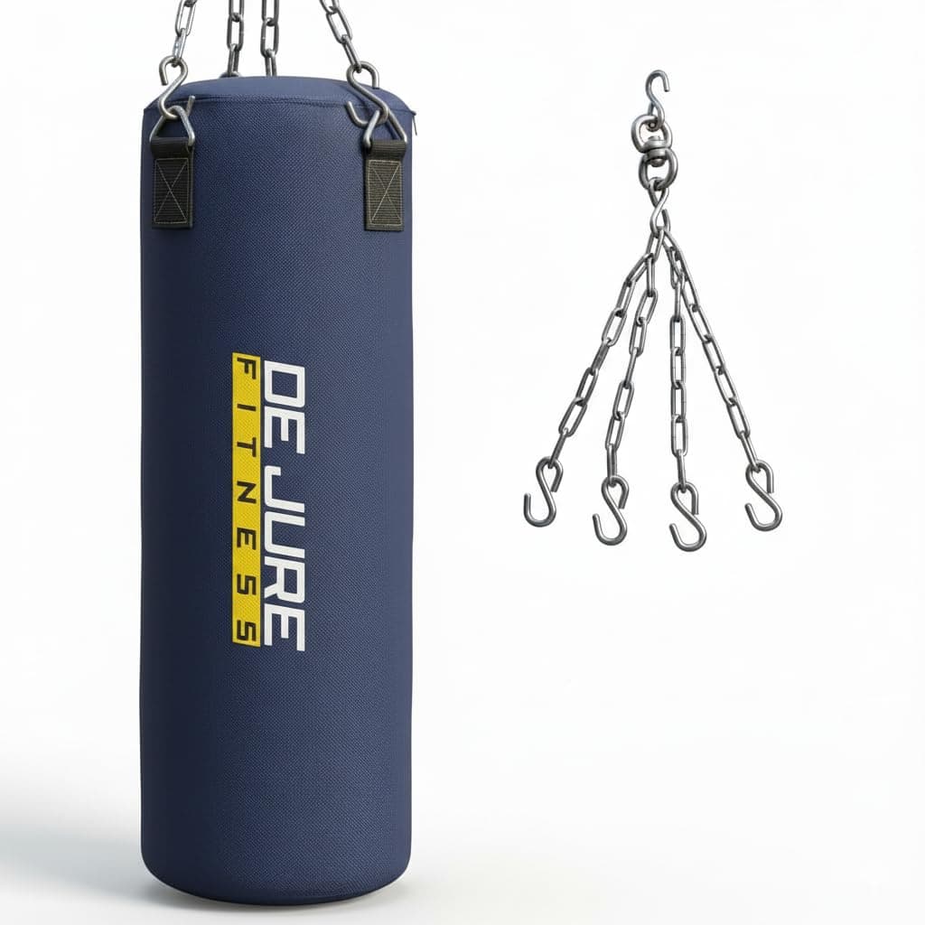 De Jure Fitness Heavy Duty 4 Ft Punching Bag with Rust-Proof Stainless Steel Hanging Chain | Durable Polyester Fabric | Comfortable Recycled Filling | Boxing MMA, Kickboxing - Blue, 4 Ft