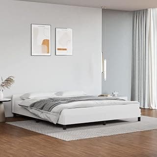 Low Height Queen Size Bed Without Storage|Double Bed|Queen Size Bed Furniture|Low Floor/Lying/Rise/Level/Profile Cot Bed for Bedroom Furniture|(White)