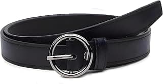 T TRENDY MART Women Black Synthetic Leather Belt with Stylish Round Metal Buckle Adjustable Waist Strap for Jeans Dresses Casual Formal Wear Durable Design