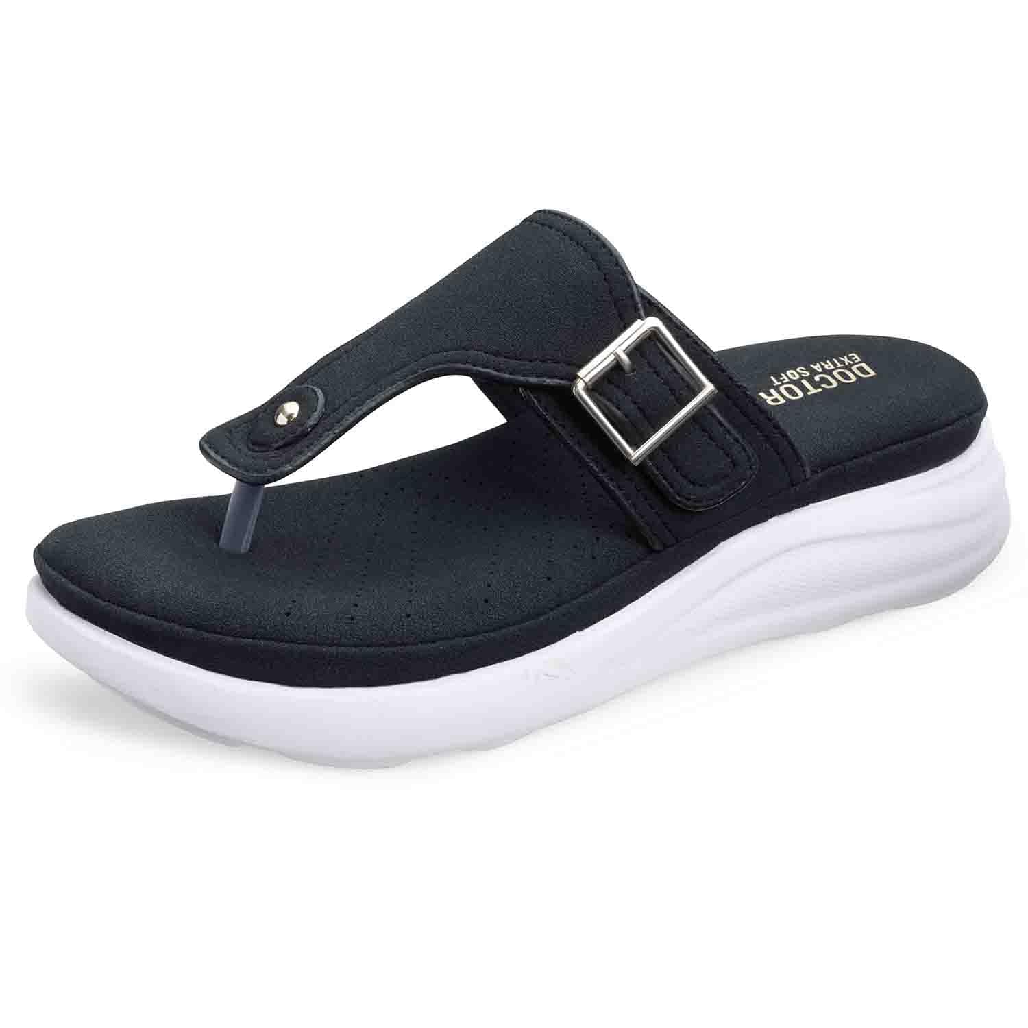 DOCTOR EXTRA SOFT Women's Ultra Lightweight Slippers/Flip-Flops with Memory Foam Cushion | Stylish & Comfortable | Casual & Fashion| Diabetic & Orthopedic Synthetic Slip-on Sandals Ladies/Girls D-621