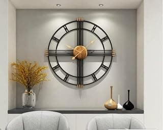 Metal Analog European Design Wall Clock in Black Colour (60cm) for Bedroom/Home/Office/Hall/Dining Room Elegant Large Modern Wall Clock for Home Decor (24"x24")