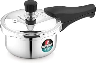 BERGNER Tri-Max Junior Triply 1 Litre Pressure Cooker, Triply Body, Outer Lid Mini Pressure Cooker, Healthy Cooking, Safety Valve, Measuring Scale Inside, ISI Certified - Induction and Gas Stove Ready