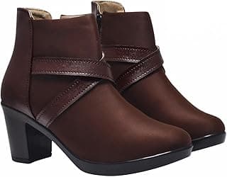 Shoetopia Women's Ankle Boots with Block Heel and Cross Strap Design – Stylish Comfortable Casual & Party Footwear