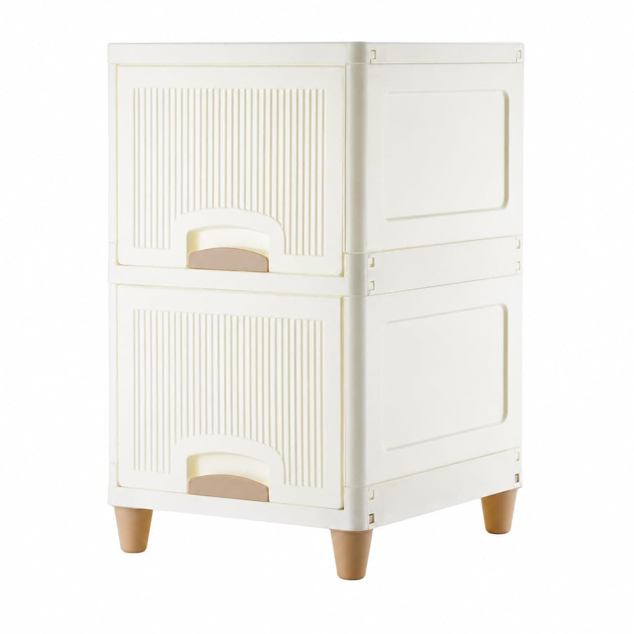 TWIMAL Multi-Purpose Modular Storage Cabinet with Foldable Compartments, Stackable Organizer Box with Doors & Raised Legs for Clothes, Books, Kitchen Supplies, Bedroom and Living Room (2 Layer)