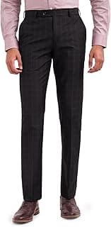 Park Avenue Smart Fit Polyester Blend Checks Pattern Flat Front Formal Trouser