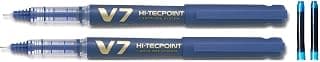 Pilot V7 Hi-tecpoint Roller Ball Pen with Cartridge System - 2 Blue Pens, 2 Cartridge