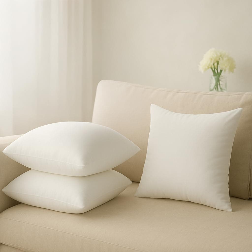 Wakefit Cushion for Sofa | Super Soft Fabric Bed Cushion Pillow, Throw Pillow for Sofa | Premium Fresh Hollow Fibre Filling | 24x24 Inches | White | Set of 3