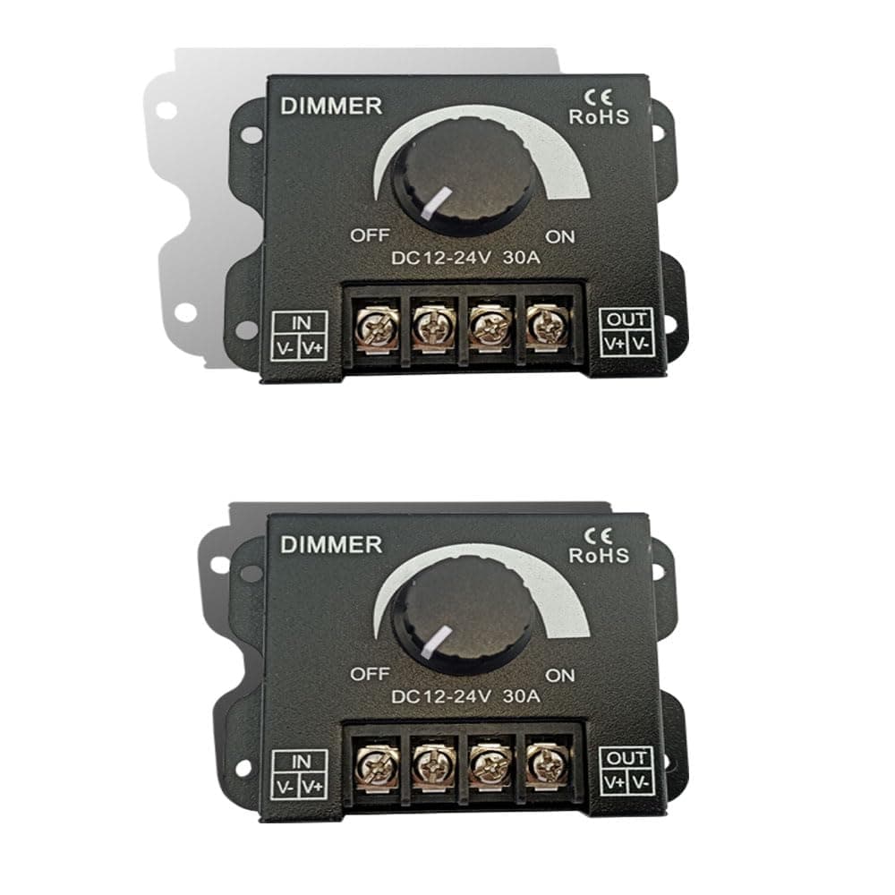 iEI 12V TO 24V DC 360W TO 720W 30A LED STRIP SINGLE COLOR LAMP RIBBON LIGHT DIMMER SWITCH BLACK ROTARY BUTTON KNOB BRIGHTNESS CONTROLLER METAL BODY (2 PIECE KNOB DIMMER)
