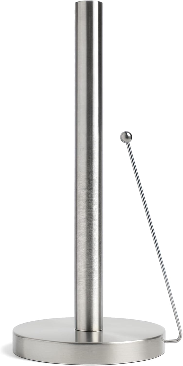 Craft Capital Paper Towel Holder on Stand – Free Standing Metal Paper Towel Dispenser for Kitchen Countertops & Dining Tables (Silver)