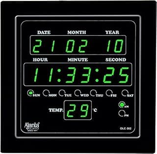 Ajanta Quartz Ajanta Quartz Glass Abstract Digital Green LED Square Wall Clock OLC - 302 (25.4 cm x 25.4 cm x 3.5 cm)