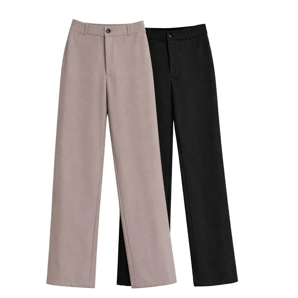 KERI PERRY Trousers for Woman Pants Women's Formal Office Korean | Beige Black Track Pant | Straight | Cotton Spandex Stretchable Trouser | High-Waisted Bottom Wear Pack of 2