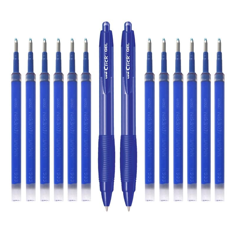 uni-ball Click Gel 0.7mm XSGR7 & NBGK-07 Gel Pen & Refill Combo | 2 Blue Ink Pen with 12 Pcs Refills