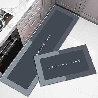 VERVENIX 2 Pcs Kitchen Mats Set – Waterproof Memory Foam Anti-Fatigue Mat Non-Slip Rug for Kitchen, Sink, Laundry & Home Office – 120x40 cm + 40x60 cm (Cooking Time Design)