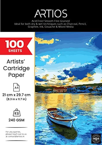 ARTIOS Mixed Media Cartridge Paper A4 240 GSM - 100 (84+16 Free) Drawing Sheets for Artists, Ideal for Charcoal, Graphite, Acrylic, Watercolor, Gouache, Ink, & Other Mixed Media