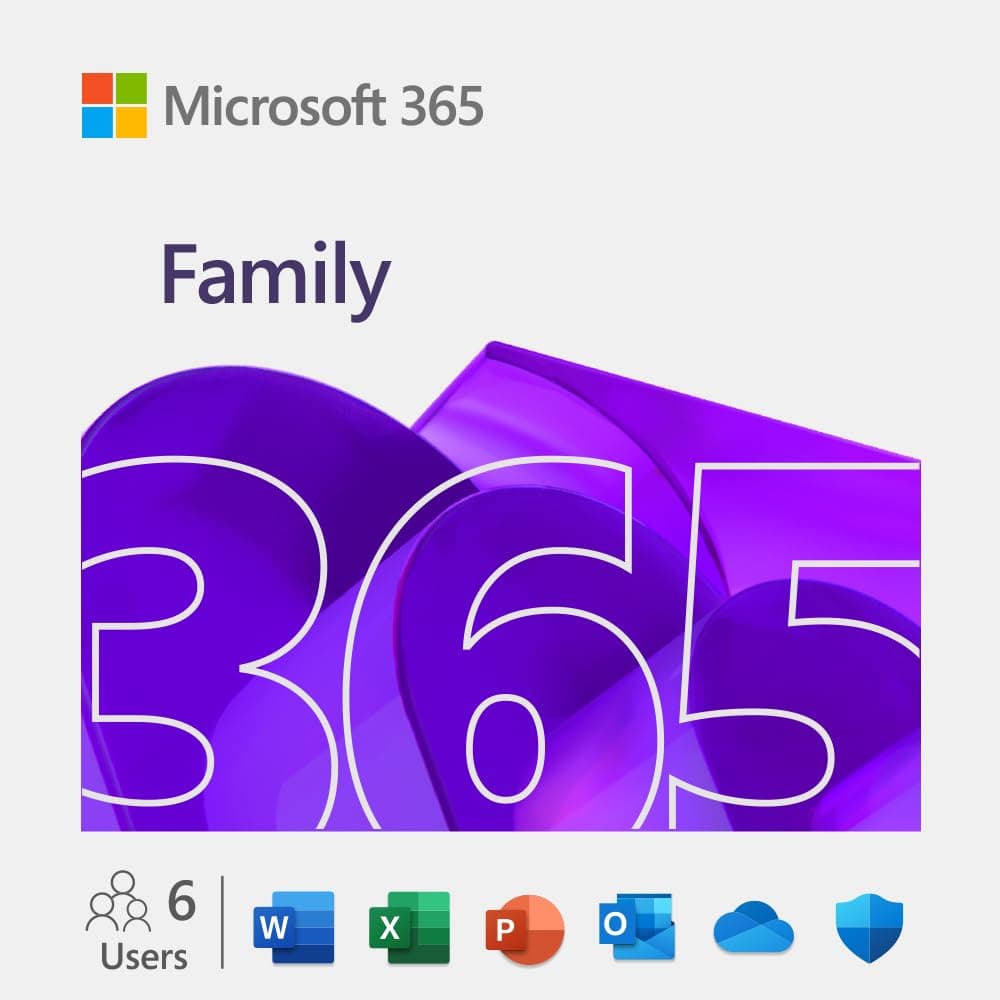 Microsoft 365 Family – 6 Devices- up to 6 TB of cloud storage (1 TB per person)- Advanced security - Innovative apps with AI - 12-Month Subscription - Windows/Mac (Email delivery in 2 hours-No CD)