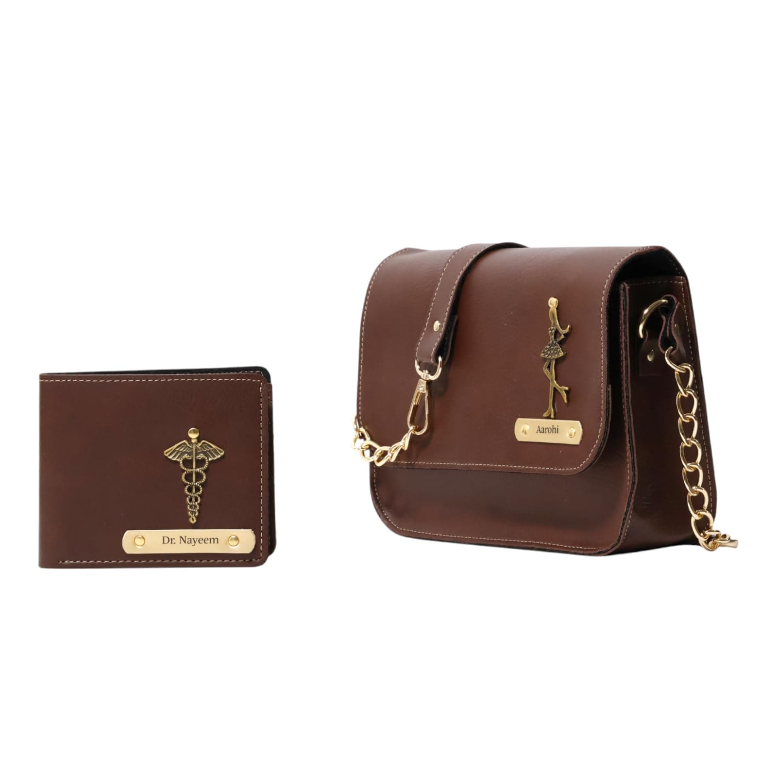Personalized Couple Gift Set – Custom Name Leather Wallet for Men & Handbag for Women | Premium Matching Gift for Husband Wife, Boyfriend Girlfriend | Birthday Anniversary Valentine Gift