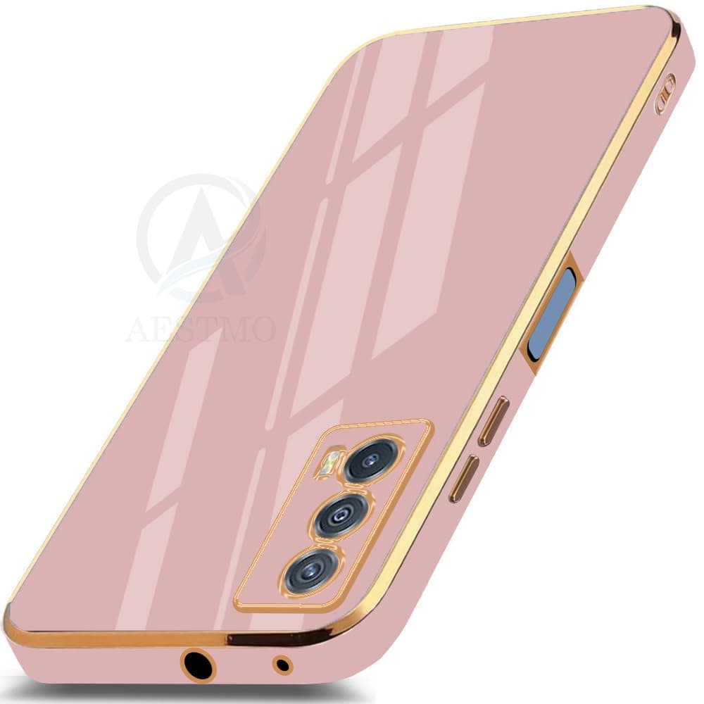 AESTMO Back Case Cover for iQOO Z5 5G Back Cover | Gold Electroplating Chrome | Raised Edges | Super Soft-Touch | Bumper Back Case for iQOO Z5 5G (Pink)