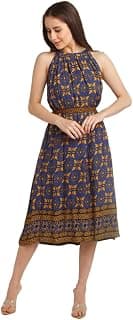 Zink London Women's Blue Printed Regular Midi Dress