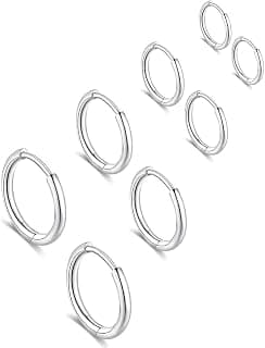SANNIDHI 4 Pairs Hoop Earrings for Women Men Stylish Stainless Steel 8mm 10Mmm 12mm 14mm Ear Rings Trendy Cartilage Surgical Hoops Earrings for Women Girls Men - Silvercolor