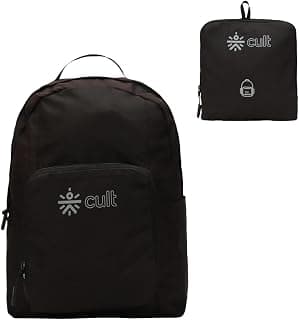 CULT Cult Foldable Backpack 25L – Lightweight Travel Daypack with Water-Resistant Fabric, Adjustable Straps & Side Pocket – Compact, Durable Bag for Hiking, Commute & Daily Use Unisex Black