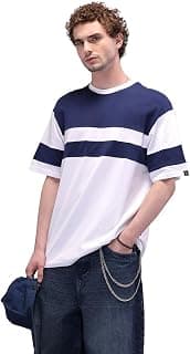WROGN Men's Cotton T-Shirt | Colorblock with Cut & Sew Panels | Oversized Fit