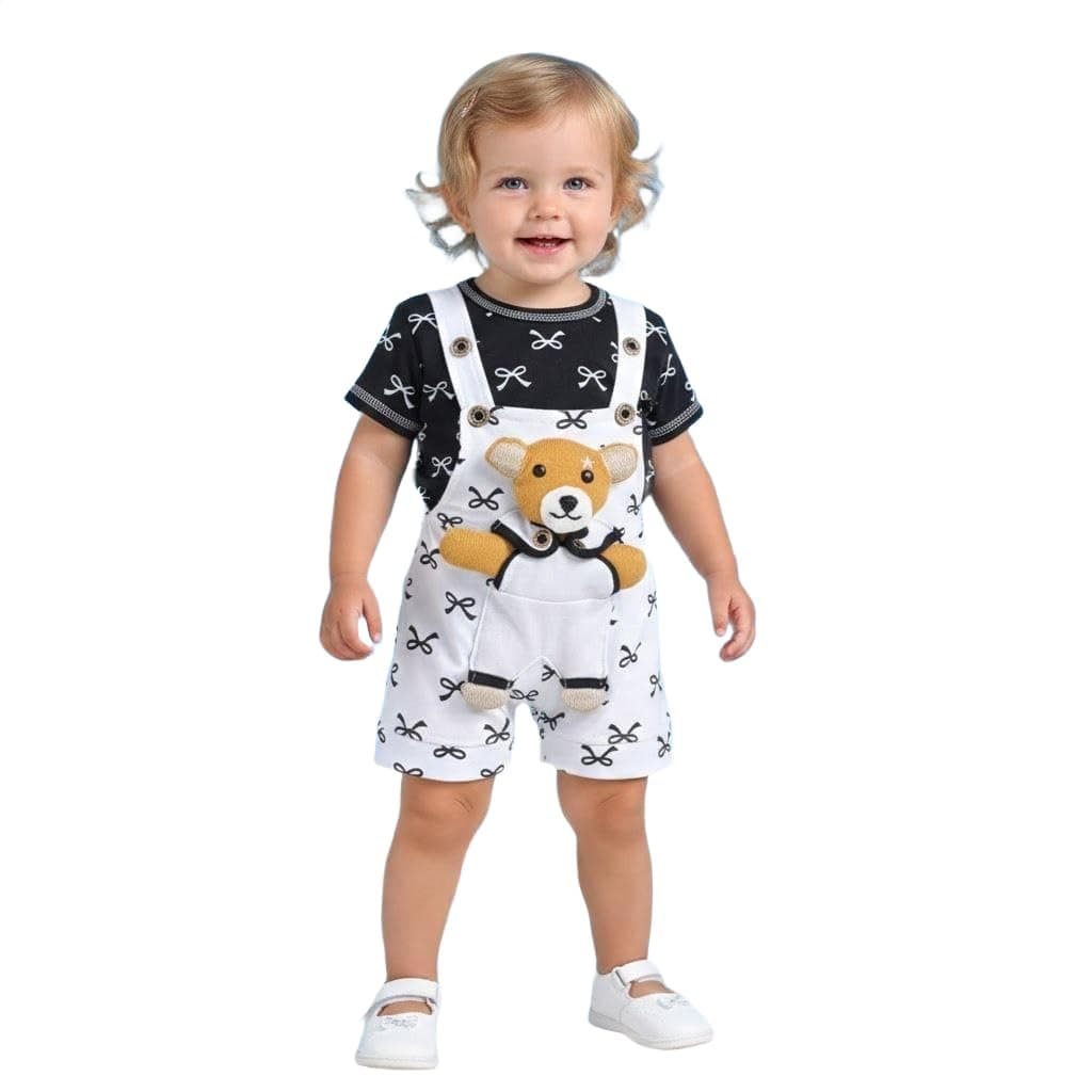 A.T.U.N. (ALL THINGS UBER NICE) Baby Cotton Dungaree Set with Floral Print | Soft Breathable Fabric | Short Sleeve Printed T-Shirt & Adjustable Strap Romper Outfit for Unisex Babies