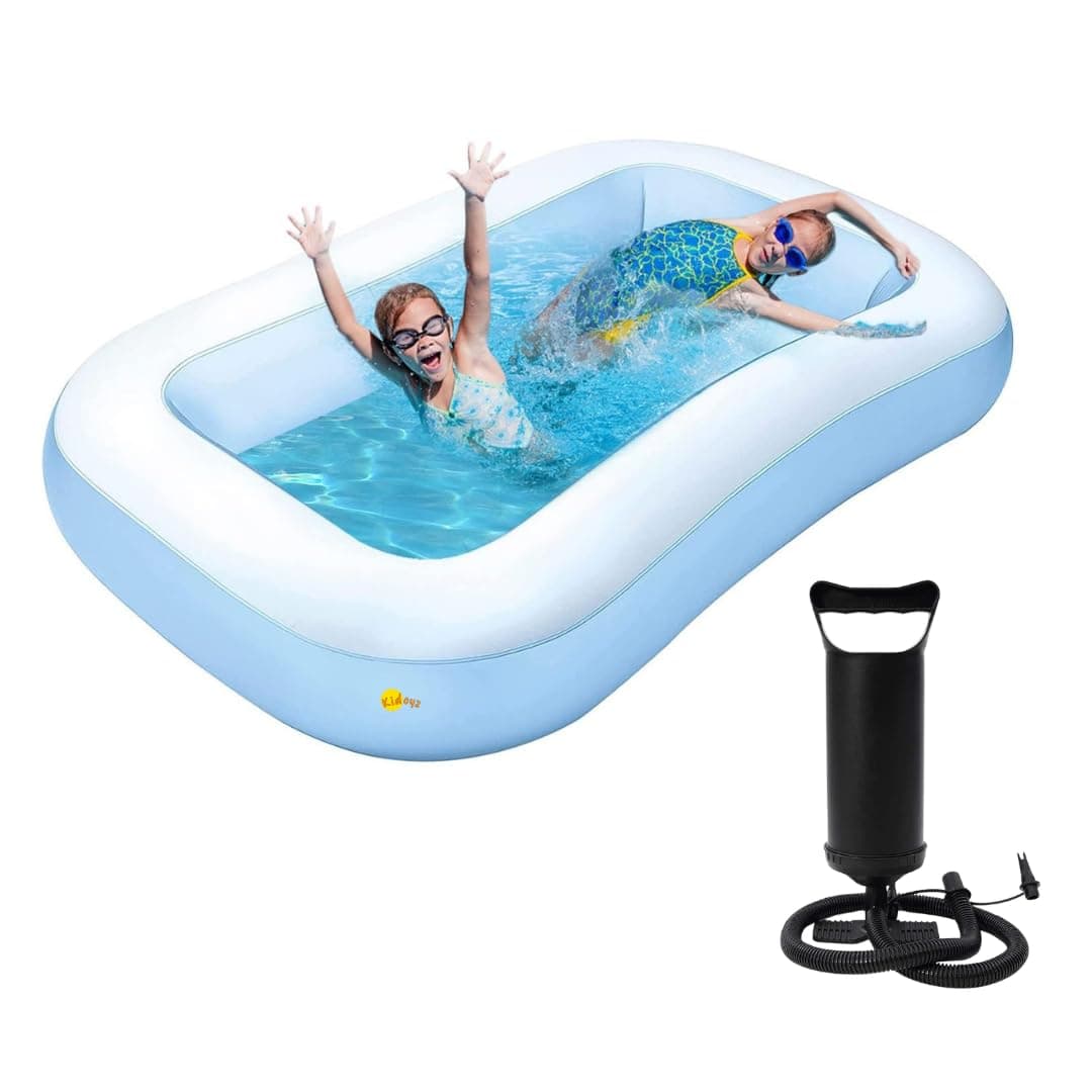 Kidoyz Inflatable Pool Family Swimming Pool with Air Pump – Foldable Portable Bath Tub for Kids & Adults, Easy to Set Up for Outdoor & Indoor Use (5.5Ft Pool + Air Pump)