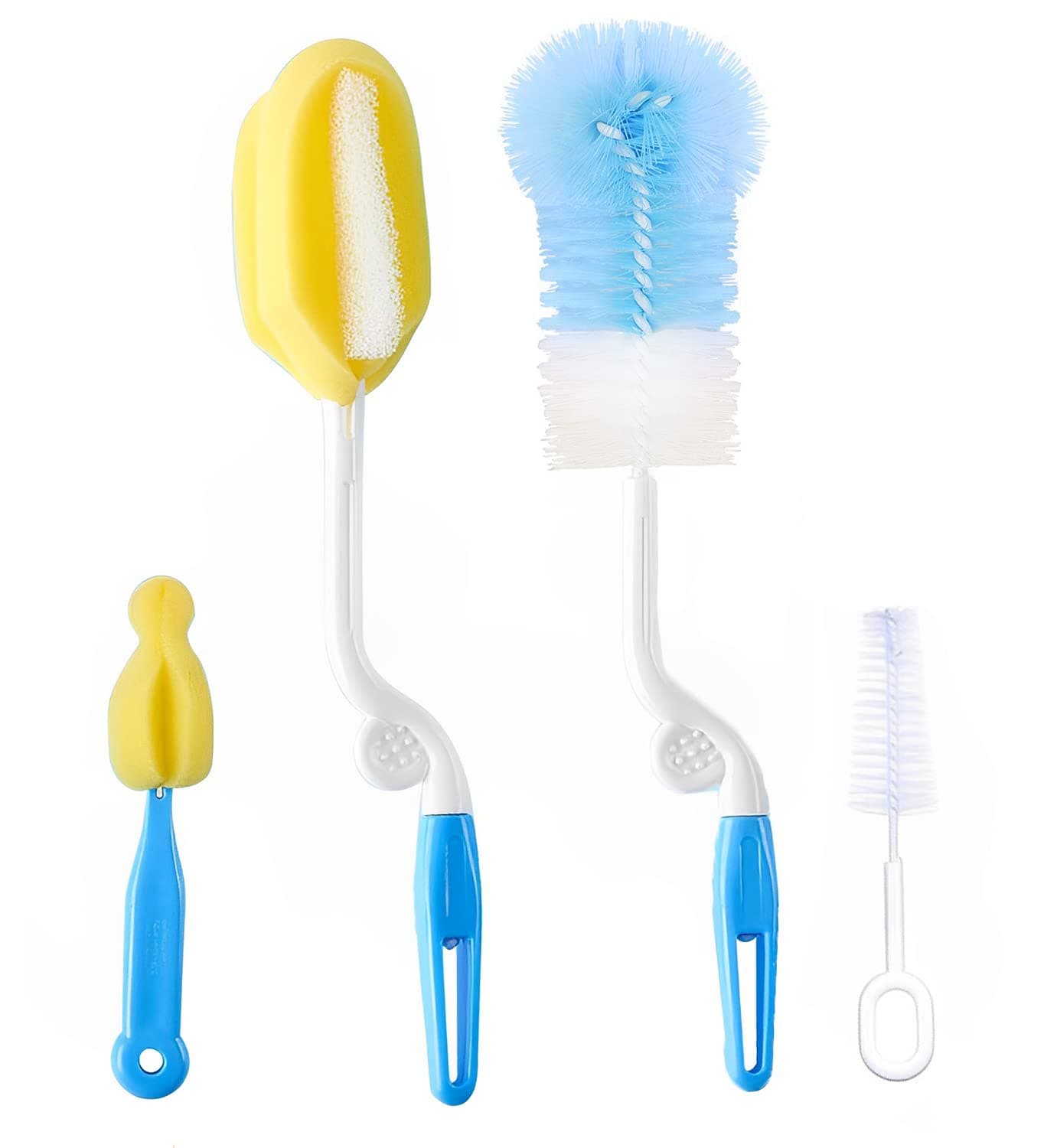 SYGA Baby Milk Bottle Nipple Straw Brush Sponge Nylon Cleaning Brush Cleaner Bottle Tong Set (Color May Vary) (4 Pcs)