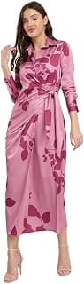 FableStreet Women's Casual Shirt Collar Printed Polyester Midi Dress