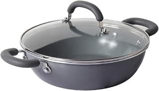 Meyer Anzen Ceramic Coated Aluminum Kadai with Glass Lid | Ceramic Kadai for Cooking | Kadhai Induction Base | Ceramic Coated Non Stick cookware | Deep Fry kadai, 24cm, Grey