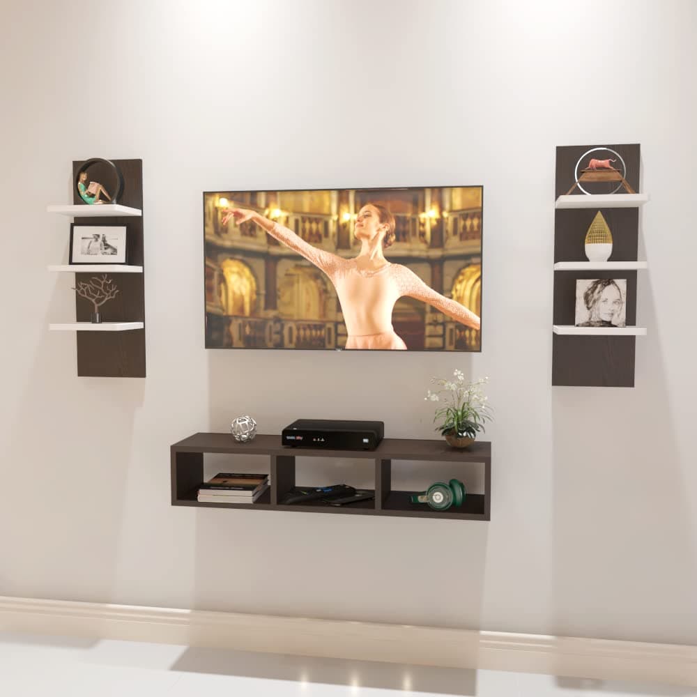 ESTANTERIA Paradise Tv Unit Wall Mounted Engineered Wood TV Unit, TV Cabinet for Wall, TV Stand, TV Stand Unit Wall Shelf for Living Room, Set Top Box Wall Display Rack Stand -DIY(Walnut/White)
