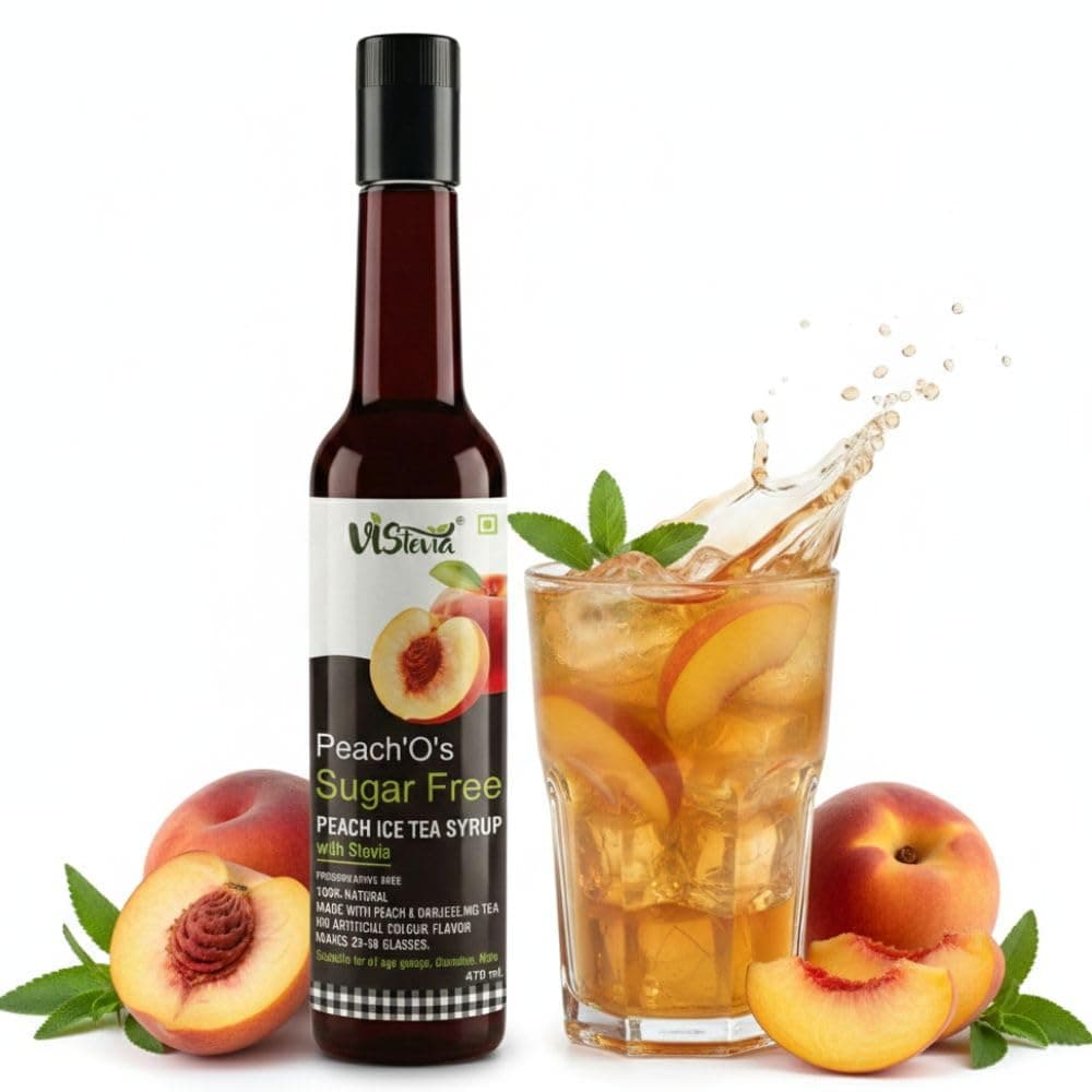 VISTEVIA Sugar Free Peach Iced Tea Syrup,Diabetic And Keto Friendly - Sweetened Naturally With Stevia - Contains Real Peach Puree And Darjeeling Tea,Delicious To Taste,(470m) Serves 25-30 Glasses