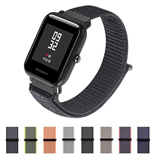SIKAI CASE Nylon Sport Loop Band 20mm Replacement Nylon Strap Compatible with Amazfit Bip/Samsung Gear Sport/Ticwatch E Breathable with Hook and Loop Fastener Adjustable Closure (Black Sand)